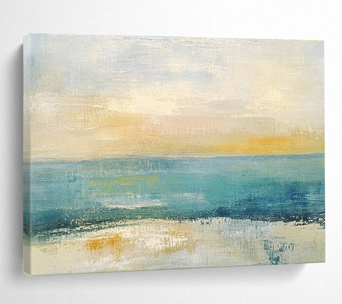Hand Painted Art Blue, Yellow & White Textured Coastal Abstract Painting HPS273
