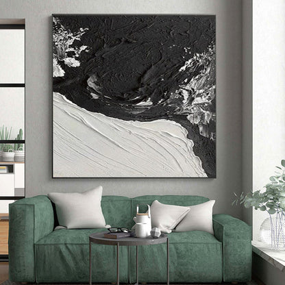 Textured Black & White Abstract Art - Hand Painting with Thick Layers PT575