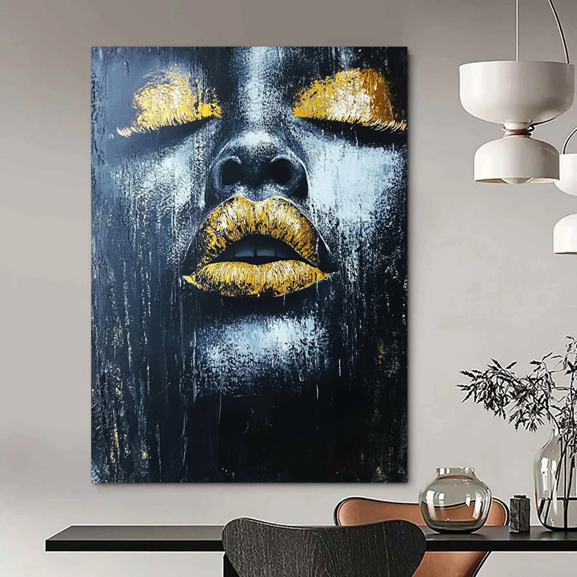 Unique Abstract Art Black, Gray, and Gold Portrait Abstract Painting DPS441