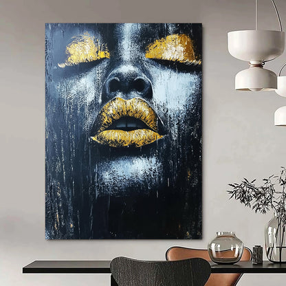 Unique Abstract Art Black, Gray, and Gold Portrait Abstract Painting DPS441
