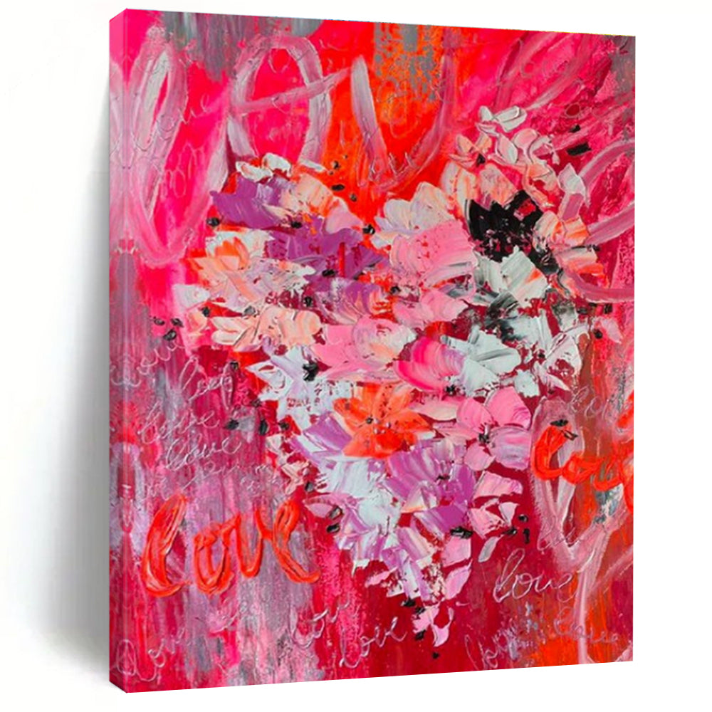 Large Size Red, Pink, and Gray Floral Abstract Art PT719