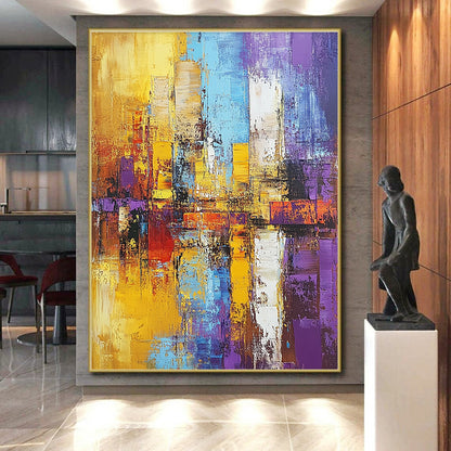 Hand-Painted Multicolor Textured Urban Abstract Painting On Canvas PT121