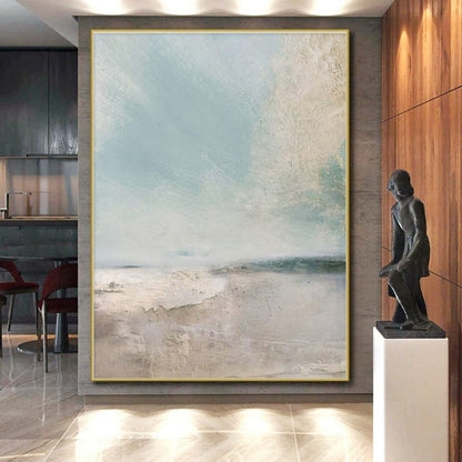 Large Size Beige, Blue, and White Textured Landscape Abstract Art PT710