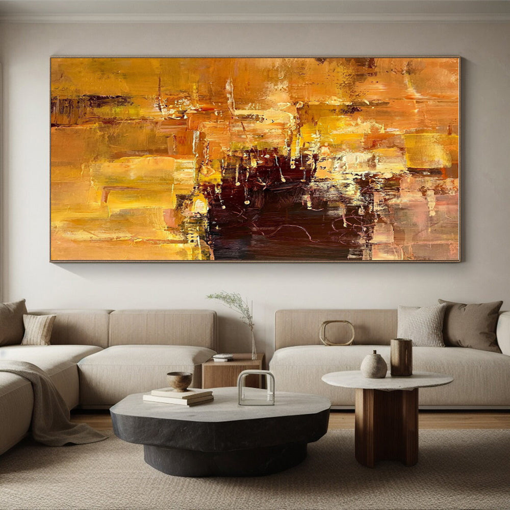 Large Painting In Living Room Orange Brown Abstract Expressionist Oil Painting PT350