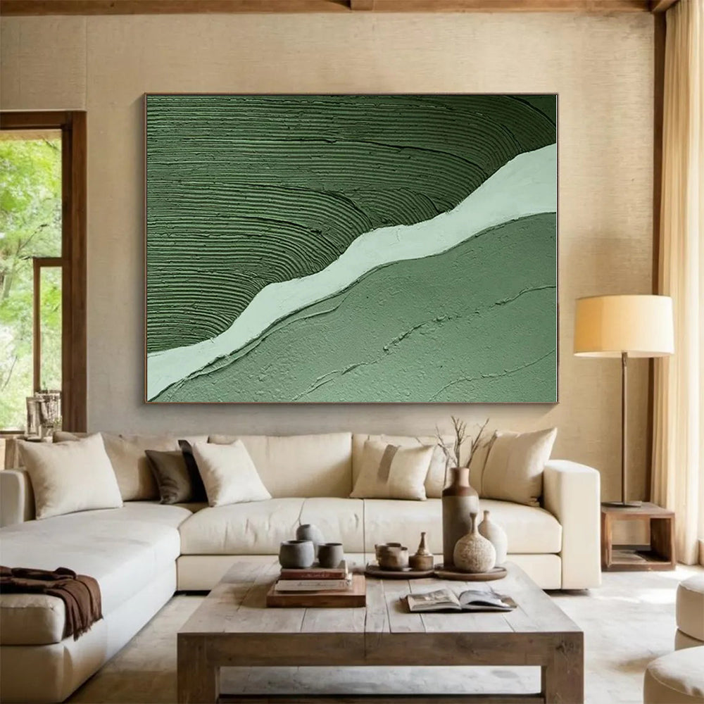 Minimalist Canvas Art Green and White Abstract Landscape, Modern Art Acrylic PT543