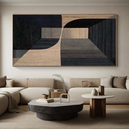 Unique Abstract Art in Black and Beige Geometric 3D Design, Handmade Art Piece PT328
