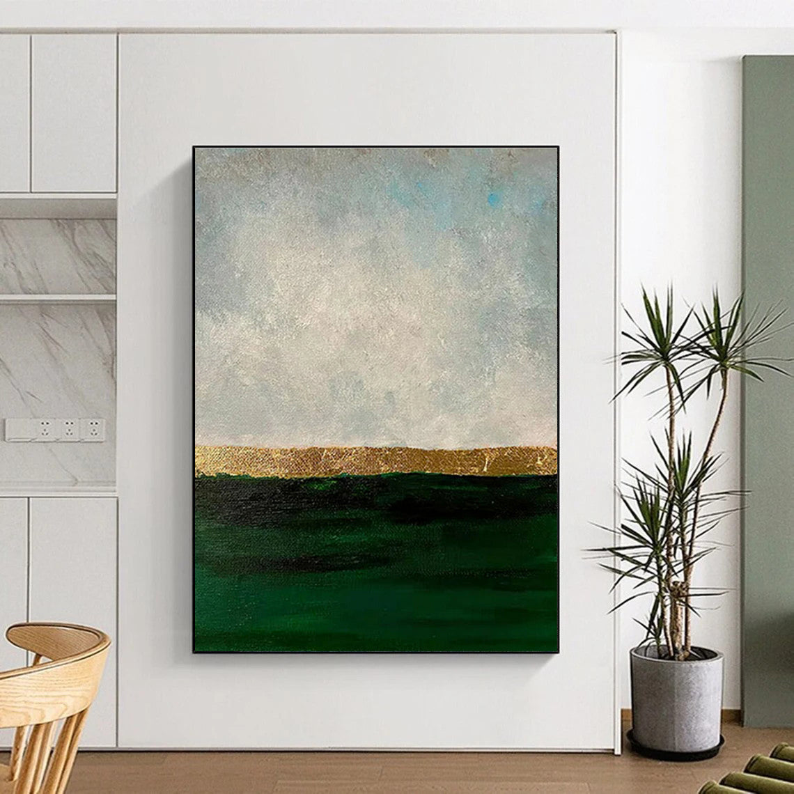 Huge Size Green, Gold, and White Textured Abstract Landscape Art DPS478