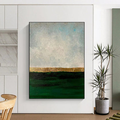 Huge Size Green, Gold, and White Textured Abstract Landscape Art DPS478