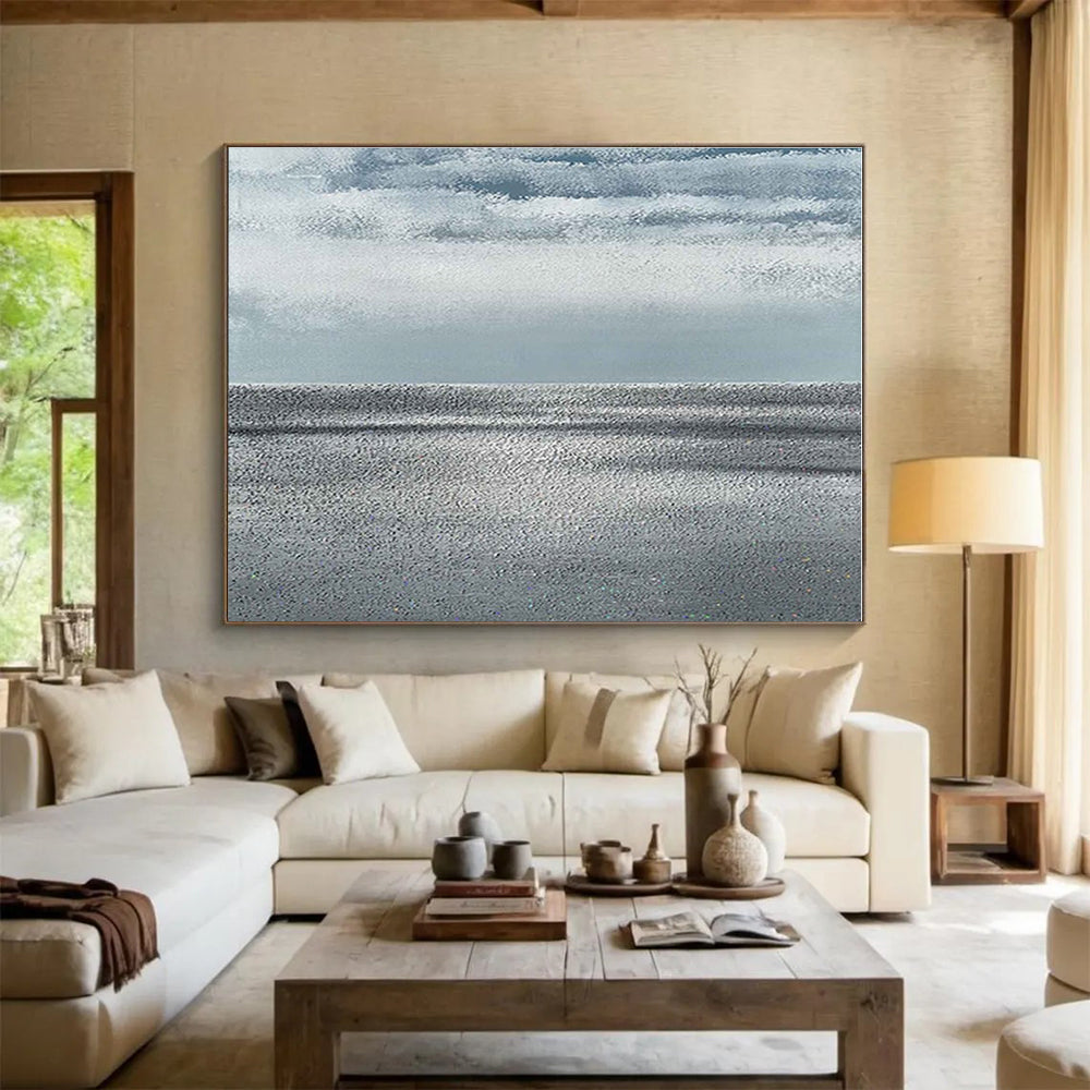 Hand-Painted Gray & White Textured Seascape Abstract Painting On Canvas HPS129