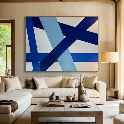 Large Size Blue and White Geometric Abstract Acrylic Painting PT642