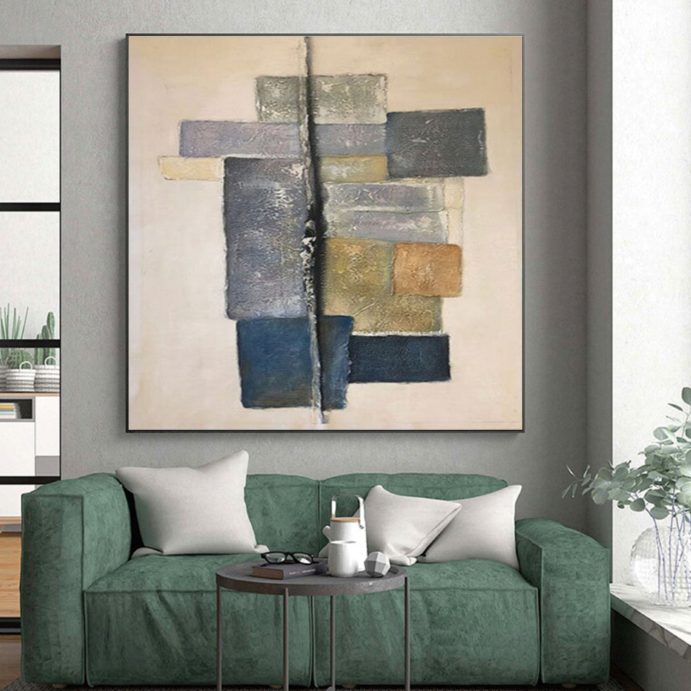 Minimalist Canvas Art - Neutral Tones Geometric Blocks Abstract Art PT573
