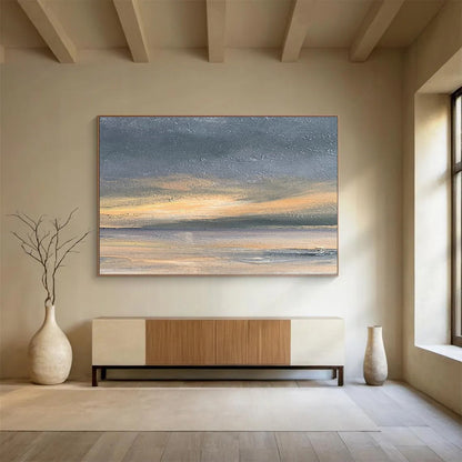 Minimalist Canvas Art Gray & Orange Abstract Seaside Art HPS175