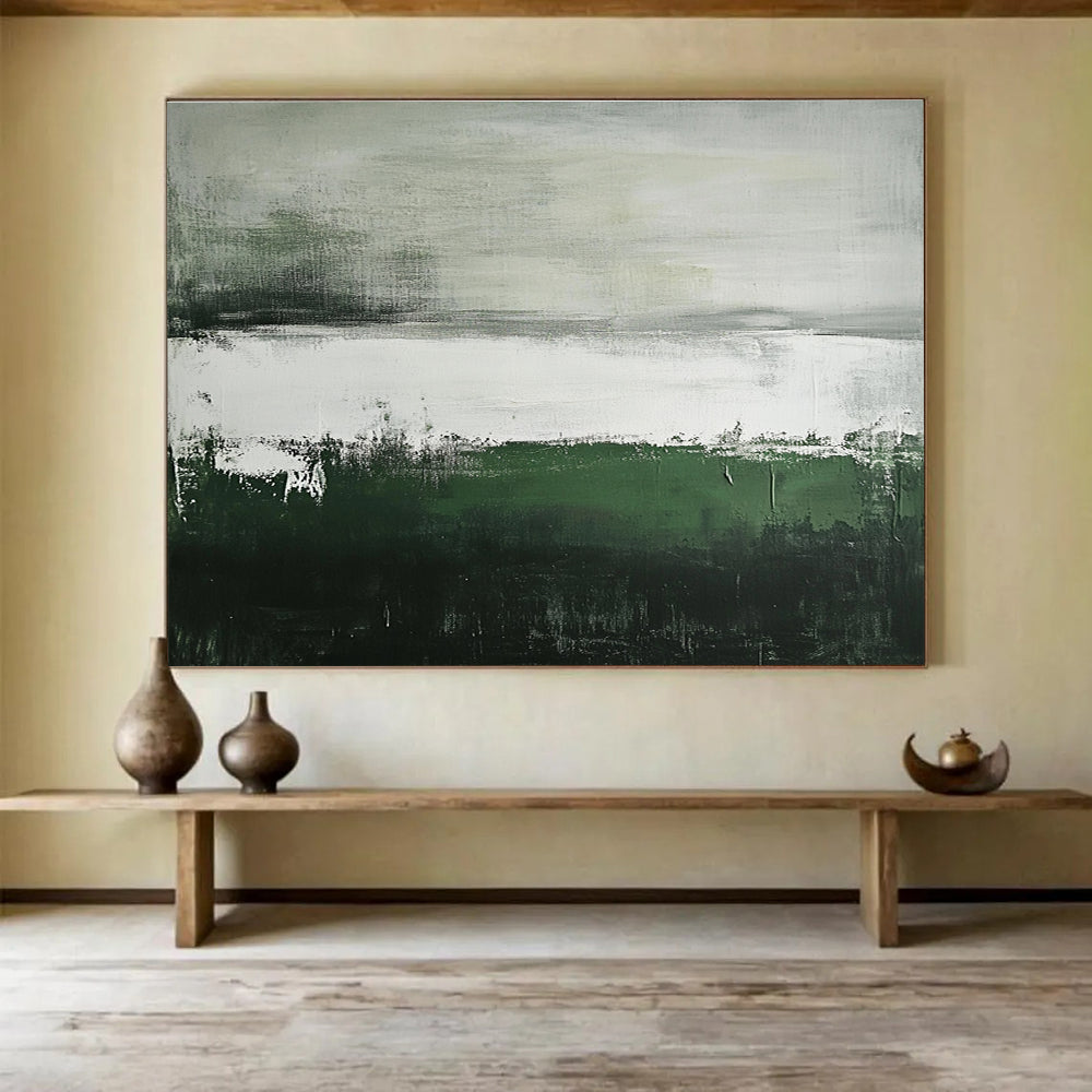 Hand Painted Art Green, Gray & White Textured Landscape Abstract Painting HPS297