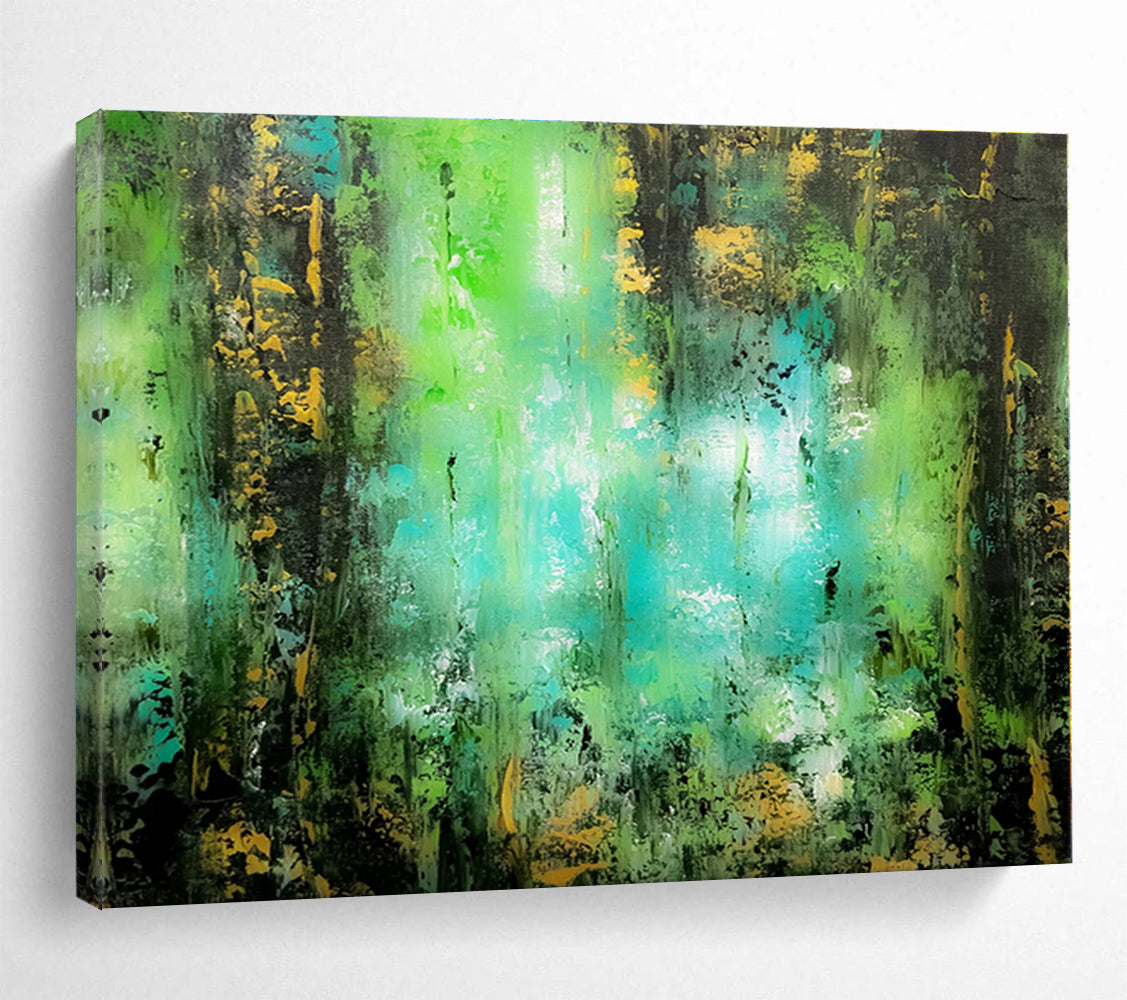Hand-Painted Green, Turquoise & Gold Abstract Forest Art HPS161