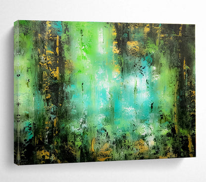 Hand-Painted Green, Turquoise & Gold Abstract Forest Art HPS161