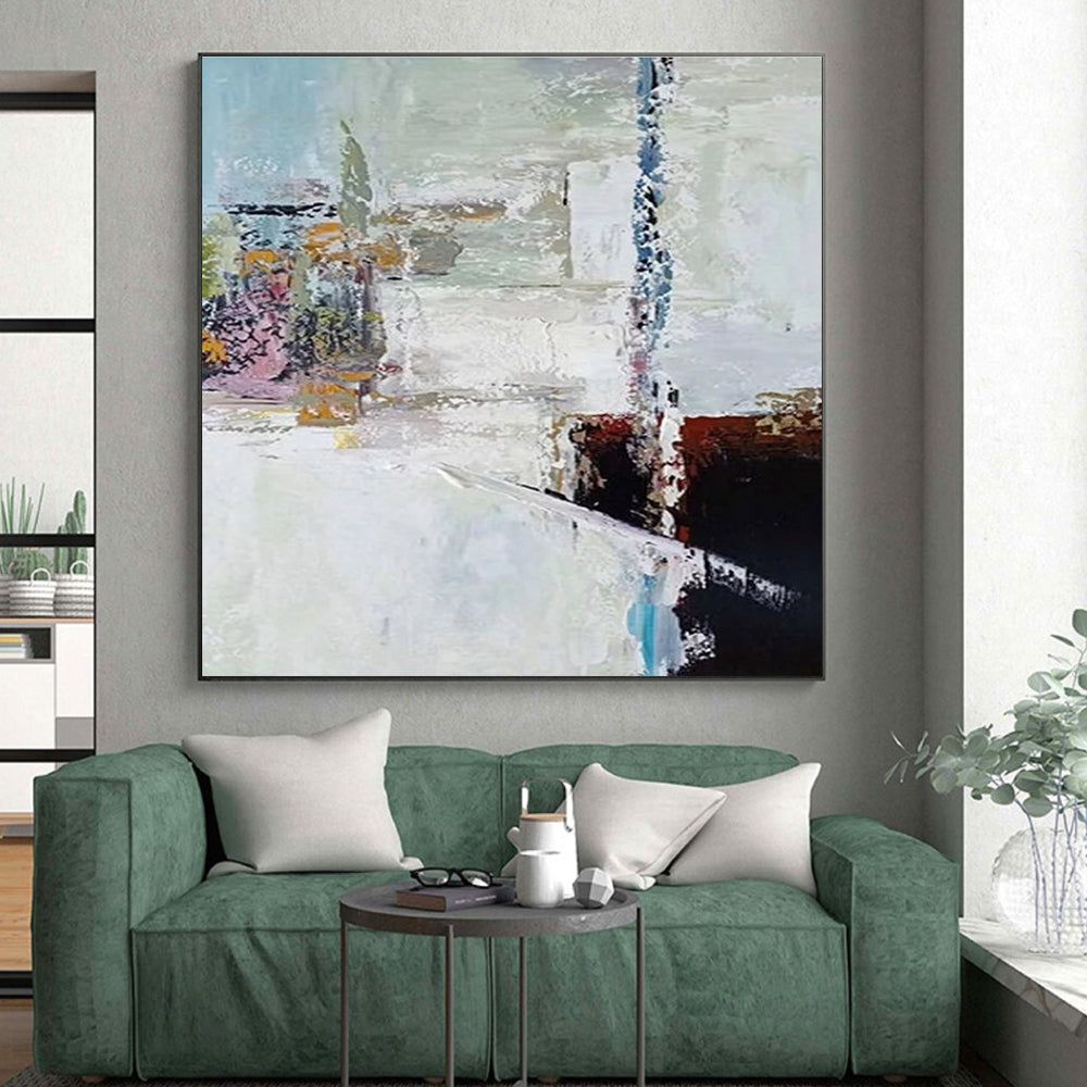 Handmade Art with White, Black, Brown, and Blue Textured Abstract Composition, Paintings For House PT214