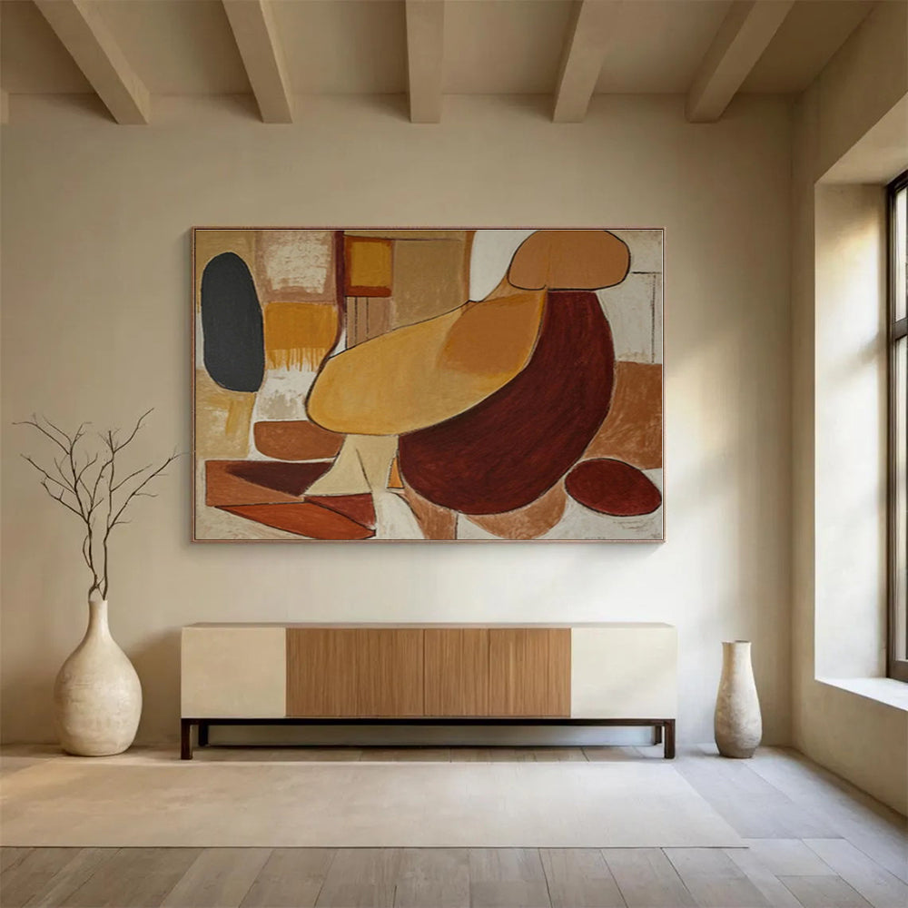 Hand Painted Art Warm Earth Tones Abstract Forms On Canvas HPS029