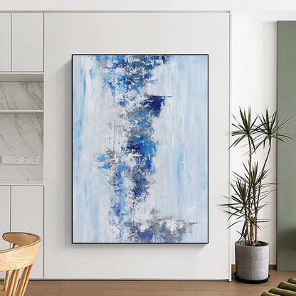 Large Size Abstract Art in Shades of Blue and Gray, Hand-Painted Acrylic Modern Art PT294