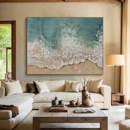 Hand Painted Art Turquoise & White Textured Beach Abstract Painting HPS226