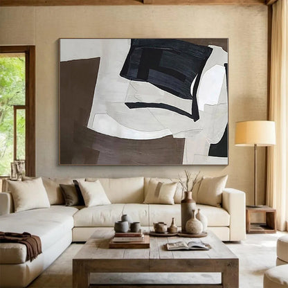 Minimalist Canvas Art Brown Black White Geometric Abstract Artwork PT493