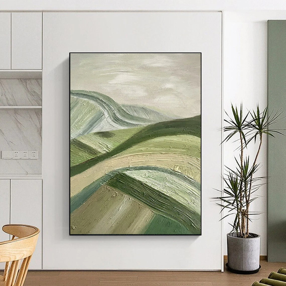 Large Size Green & Beige Abstract Rolling Hills, Large Contemporary Wall Art DPS505
