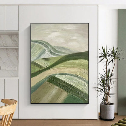 Large Size Green & Beige Abstract Rolling Hills, Large Contemporary Wall Art DPS505