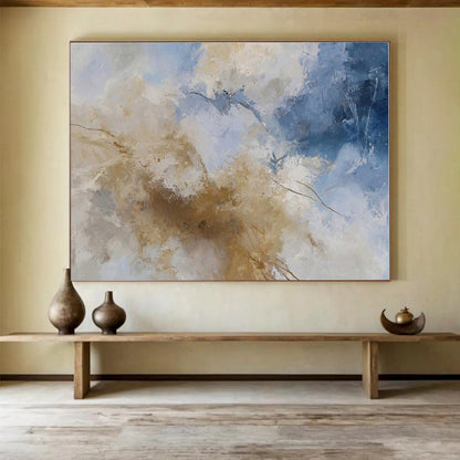 Minimalist Canvas Art Beige, Blue & Brown Abstract On Canvas HPS047