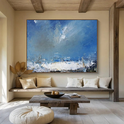 Handmade Art Blue & White Abstract Stormy Sea Art HPS186