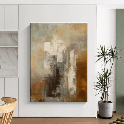 Hand-Painted Brown and Gray Abstract Architectural Study, Large Contemporary Wall Art PT518