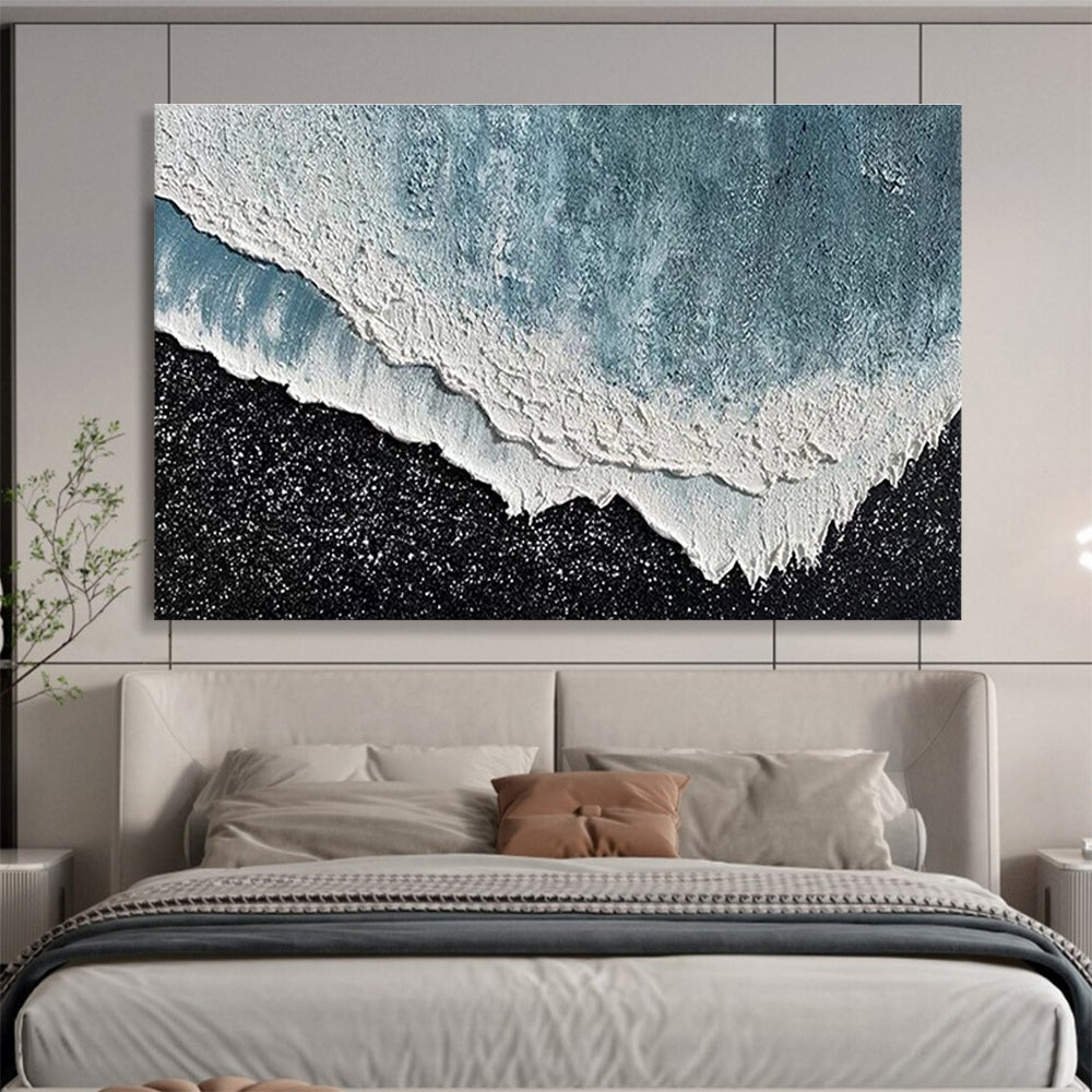 Hand Painting Blue & White Textured Wave Abstract Art HPS222