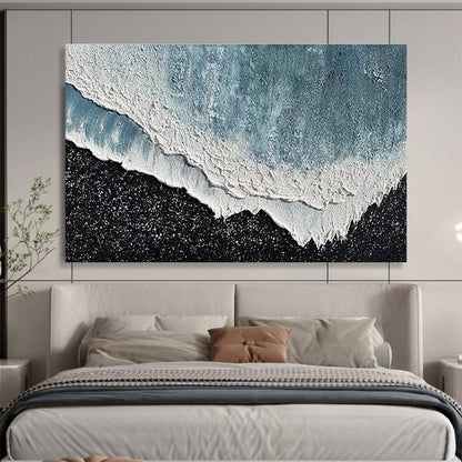 Hand Painting Blue & White Textured Wave Abstract Art HPS222
