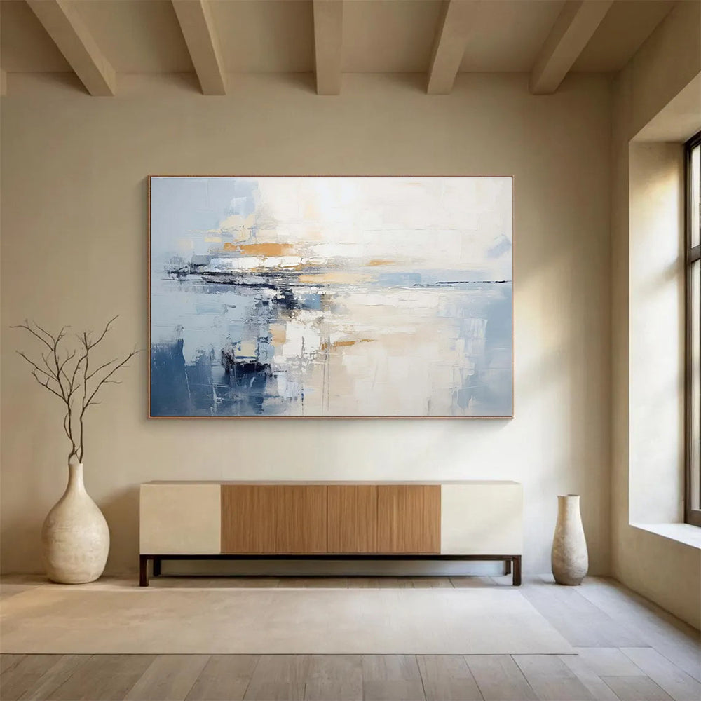 Large Size Blue & Beige Abstract Coastal Reflection Art HPS206