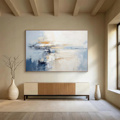 Large Size Blue & Beige Abstract Coastal Reflection Art HPS206