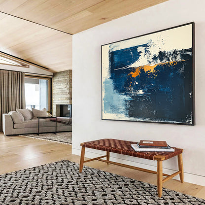Large Painting In Living Room Blue, Orange, and White Abstract Expressionist Art HPS325