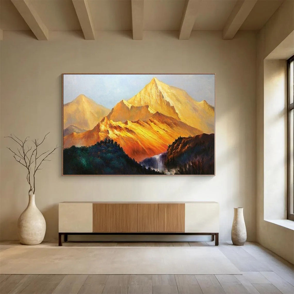 Hand Painted Art Golden Mountain Landscape Painting On Canvas HPS104
