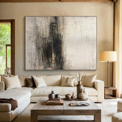 Unique Abstract Art Beige and Black Textured Abstract Art PT635