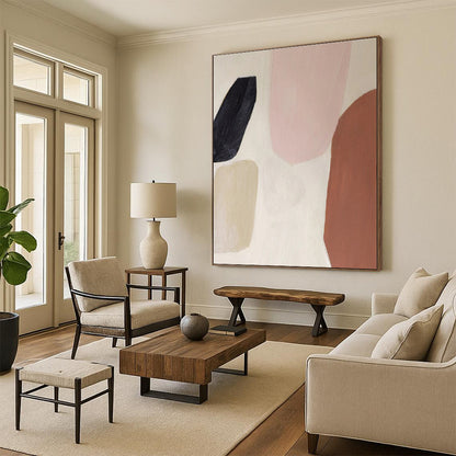 Handmade Art Pink, Beige, Brown and Black Abstract Shapes, Paintings For House PT548