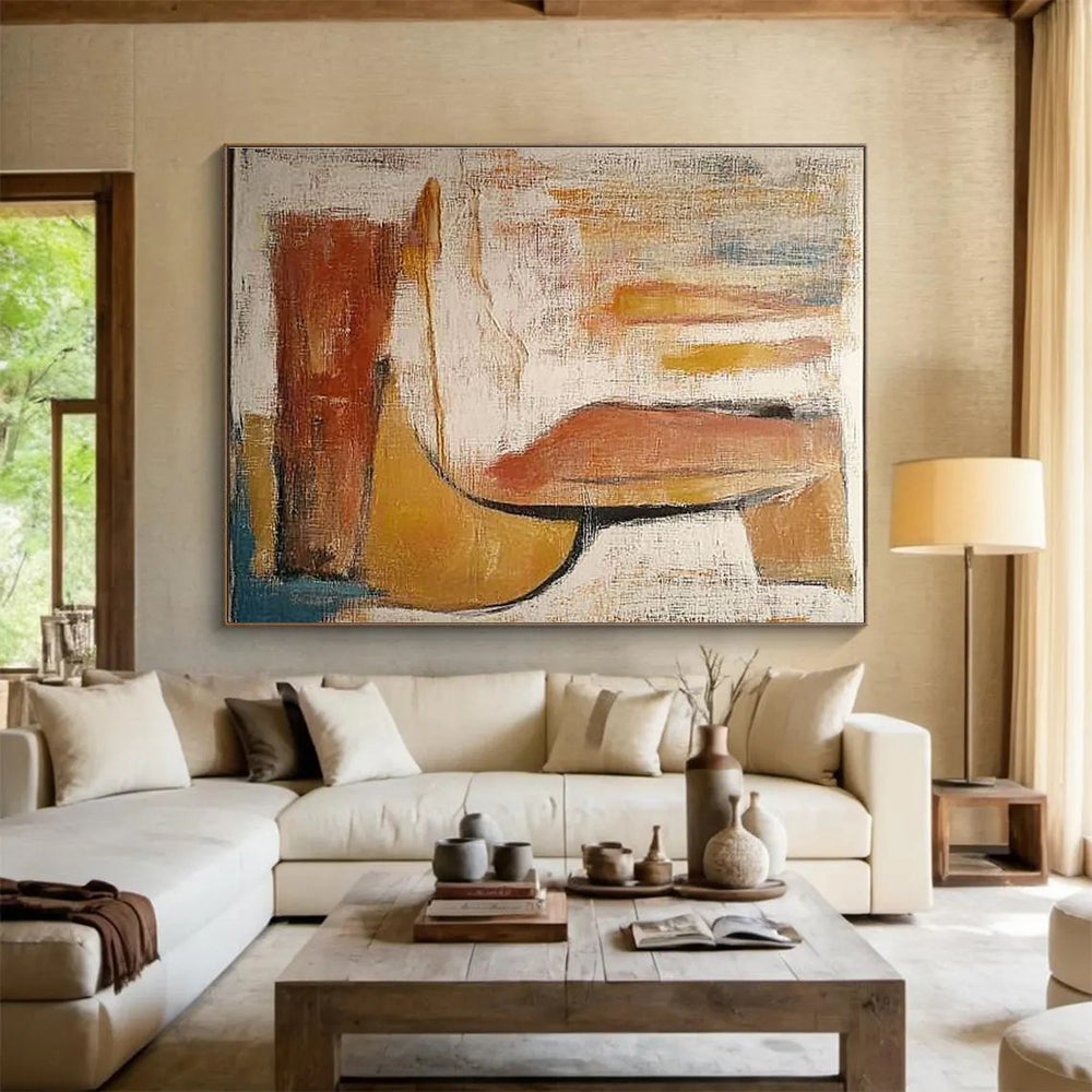 Minimalist Canvas Art Earth Tones (Brown, Beige, Blue) Geometric Abstract Painting HPS237