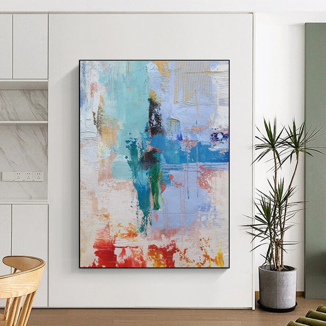 Acrylic Modern Art Paintings Blue, Green, and Red Textured Abstract Art PT768