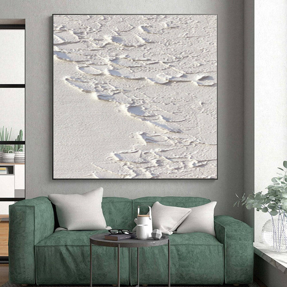 Hand-Painted White Textured Abstract Minimalist Art PT482
