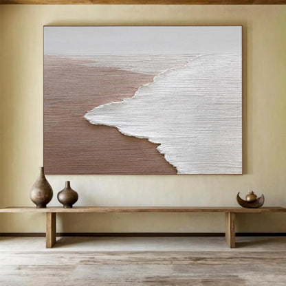 Large Painting In Living Room Beige & White Abstract Coastal Art HPS220
