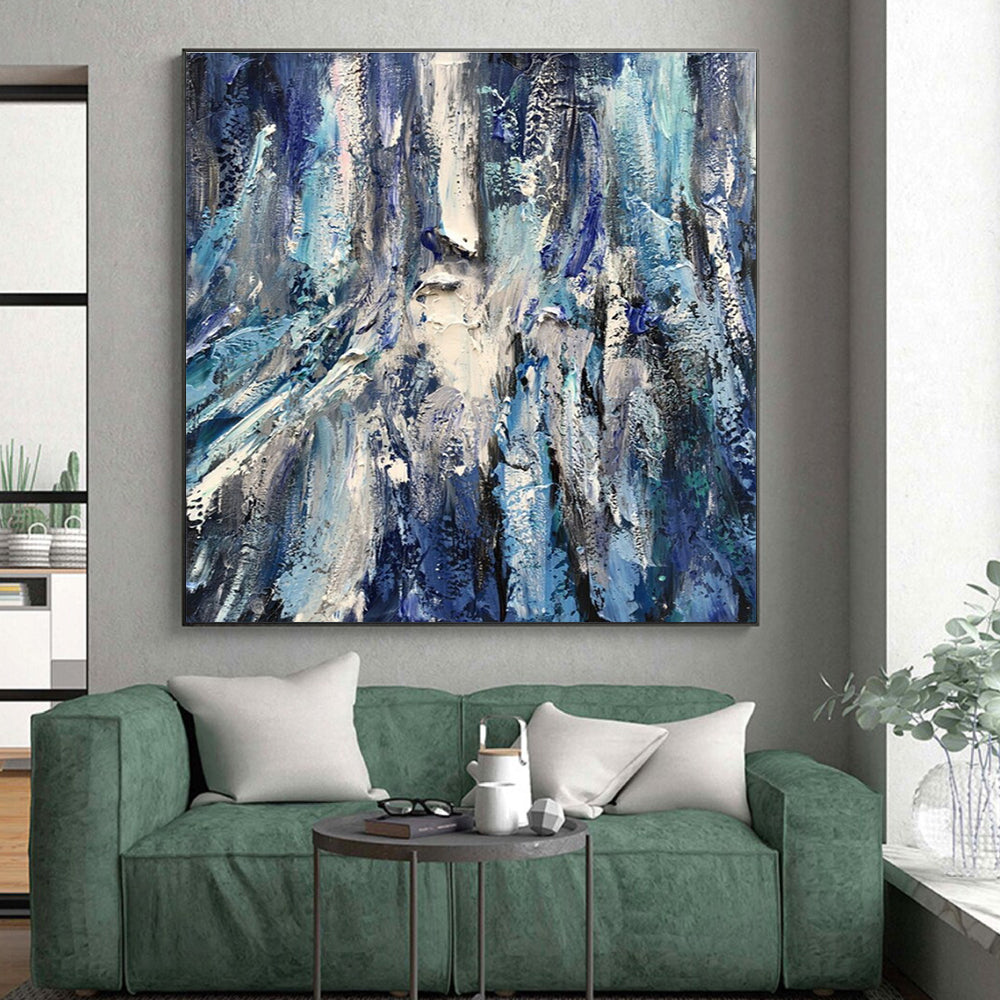Cool Abstract Paintings Blue, Gray, and White Textured Abstract Art PT755