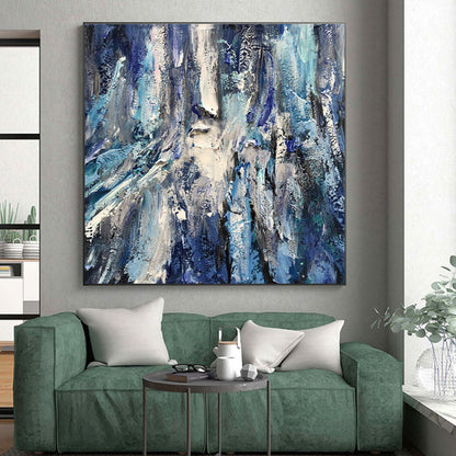 Cool Abstract Paintings Blue, Gray, and White Textured Abstract Art PT755