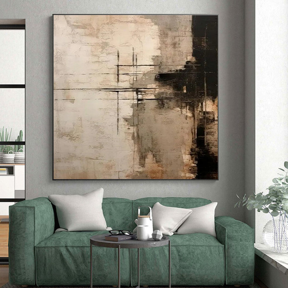 Large Size Beige Black Textured Abstract Art PT373