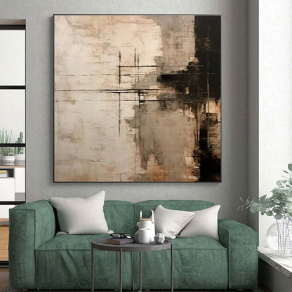 Large Size Beige Black Textured Abstract Art PT373