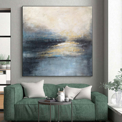 Modern Art Acrylic Blue, Gray, and Beige Textured Landscape Abstract Art PT707