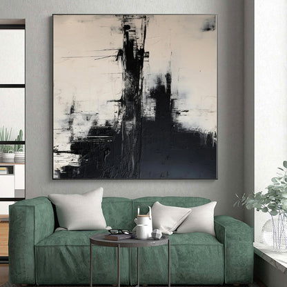 48x60 Black & White Textured Urban Abstract Painting On Canvas PT056