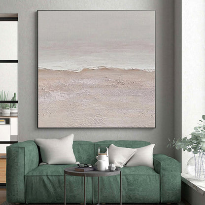 Hand Painting Beige and White Textured Abstract Seaside, Acrylic Modern Art Painting PT550