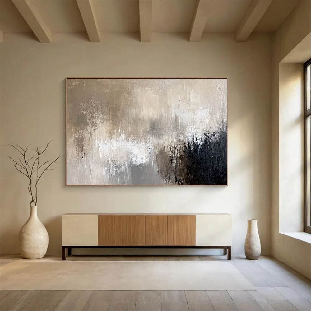 Unique Abstract Art Beige, Gray & Black Textured Abstract Painting HPS300