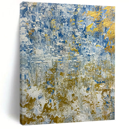 Hand Painting Blue, Gold & White Textured Abstract Painting On Canvas PT108